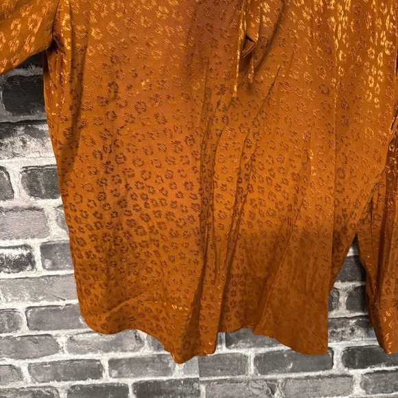 NWT LOFT Orange Satin Cheetah Print Tie Neck Long Sleeve Blouse shirt top - Picture 8 of 11